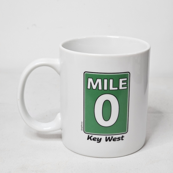 Key West Florida Mile 0 Coffee Mug White Green Cup Historic Landmark Souvenir - Picture 2 of 4